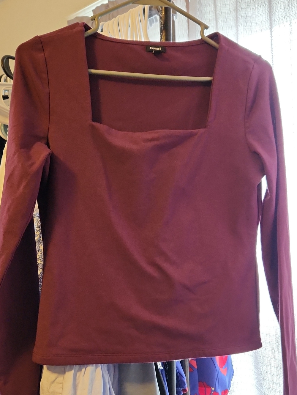 Express Long-Sleeve Square Neck Top - Plum